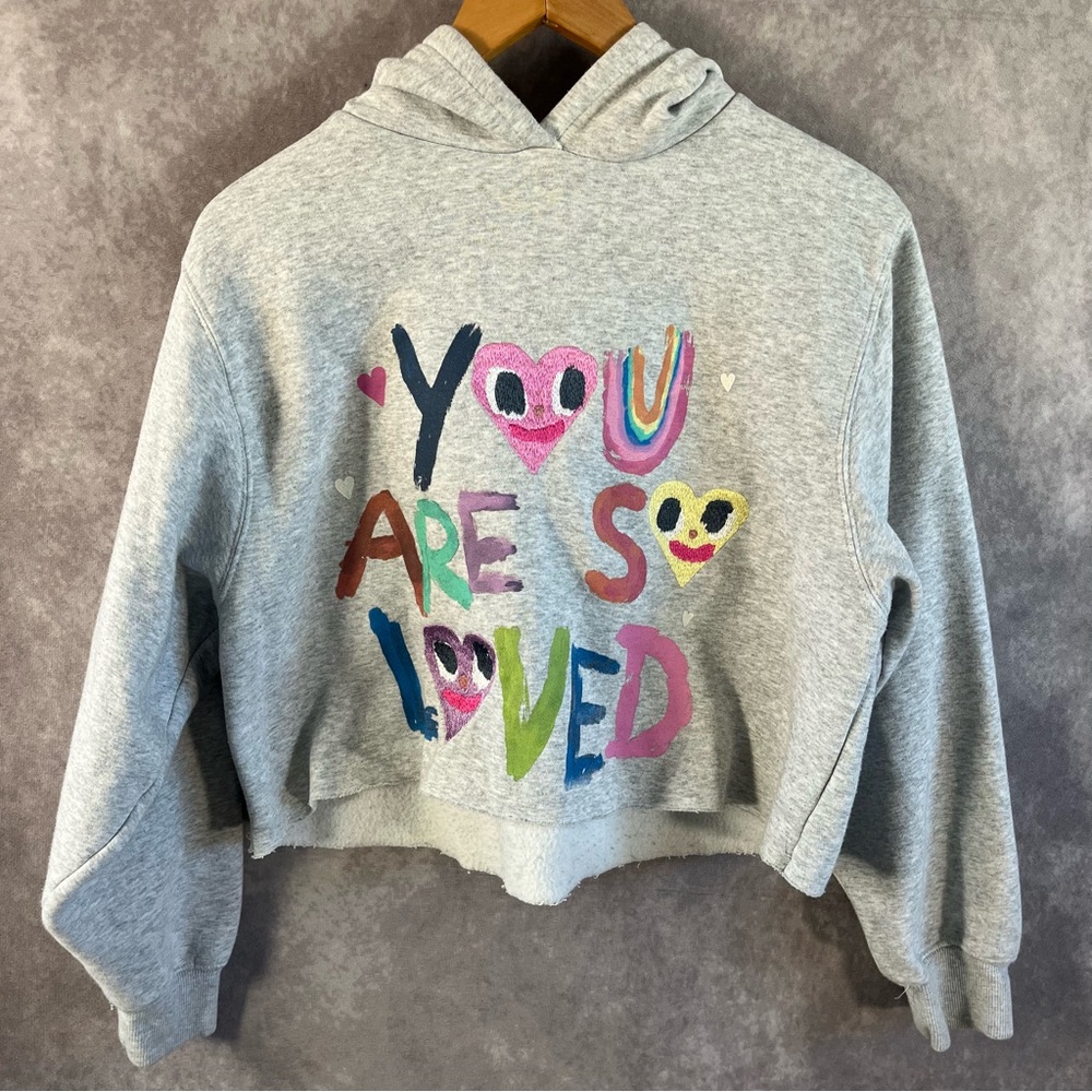 Cotton On Body Hoodie Women XS Gray You Are So Loved Cropped‎ Graphic Sweatshirt
